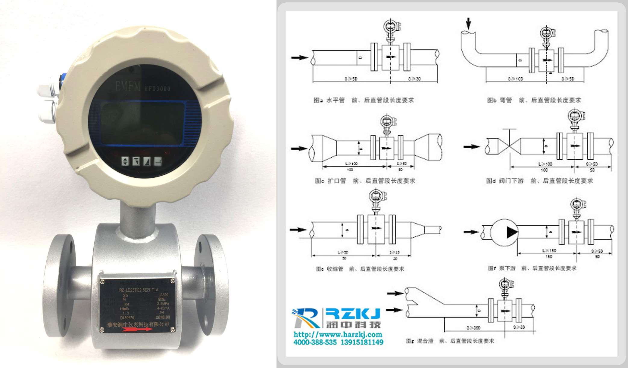 電磁流量計對于直管段的要求示意圖